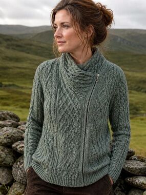 🍀 Authentic Irish Aran Sea Green Sweater Original Aran Co. 100% Merino Wool Sz M